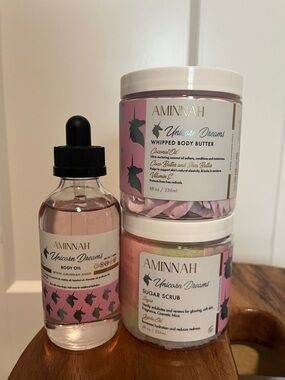 AMINNAH Unicorn Dreams Whipped Body Butter & Sugar Scrub Set - Pink